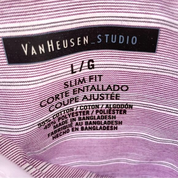 Van Heusen Studio Mens Purple & White Striped Slim Fit Button Down Shirt Large - Picture 5 of 7